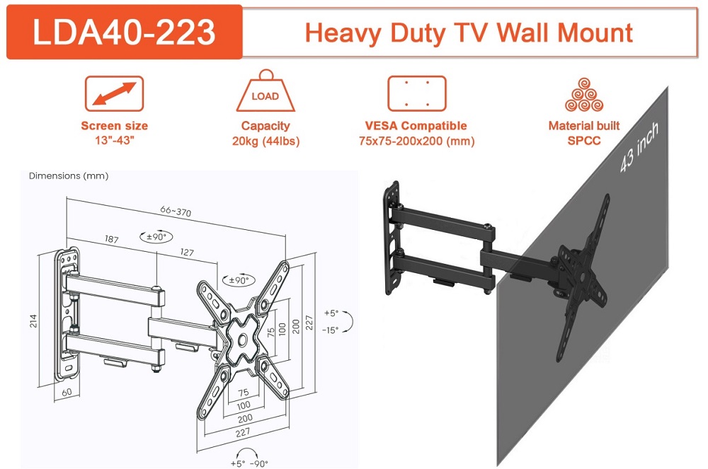 thông số kỹ thuật của khung treo tivi LDA40-223