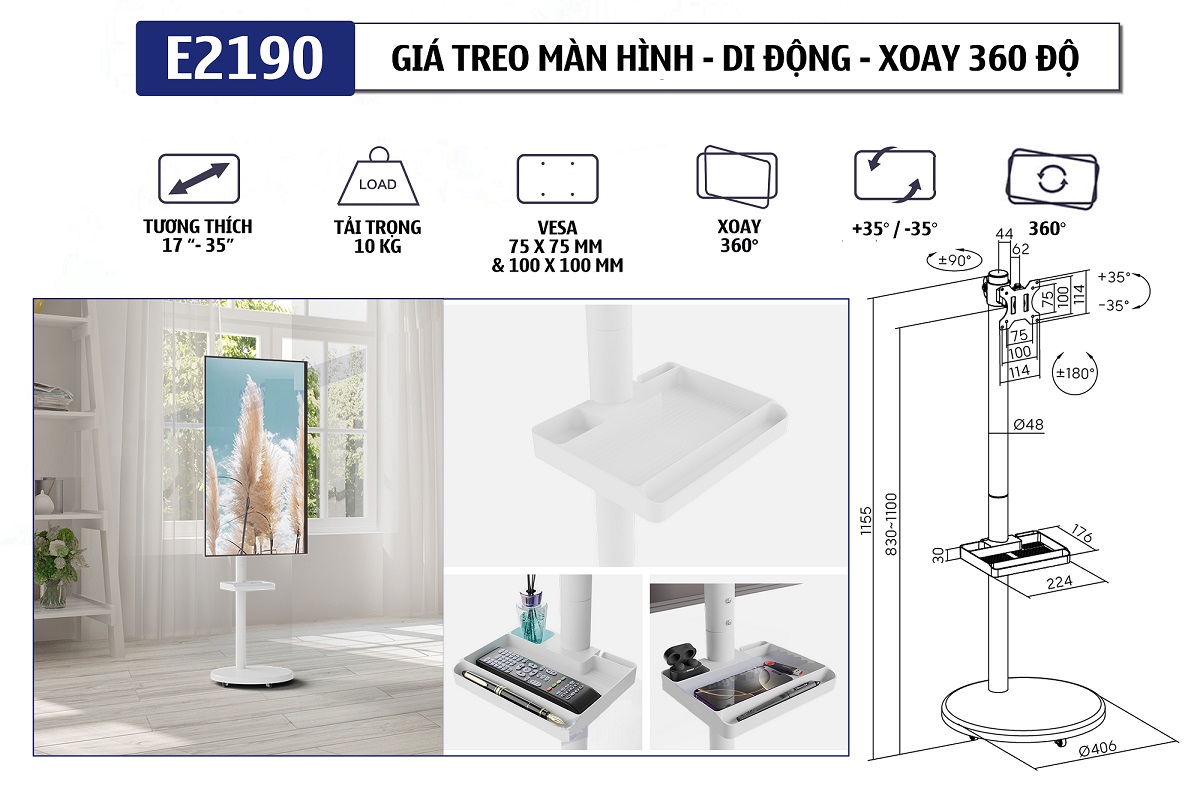 Thông số kỹ thuật chi tiết của giá treo màn hình máy tính di động E2190 17 - 35inch