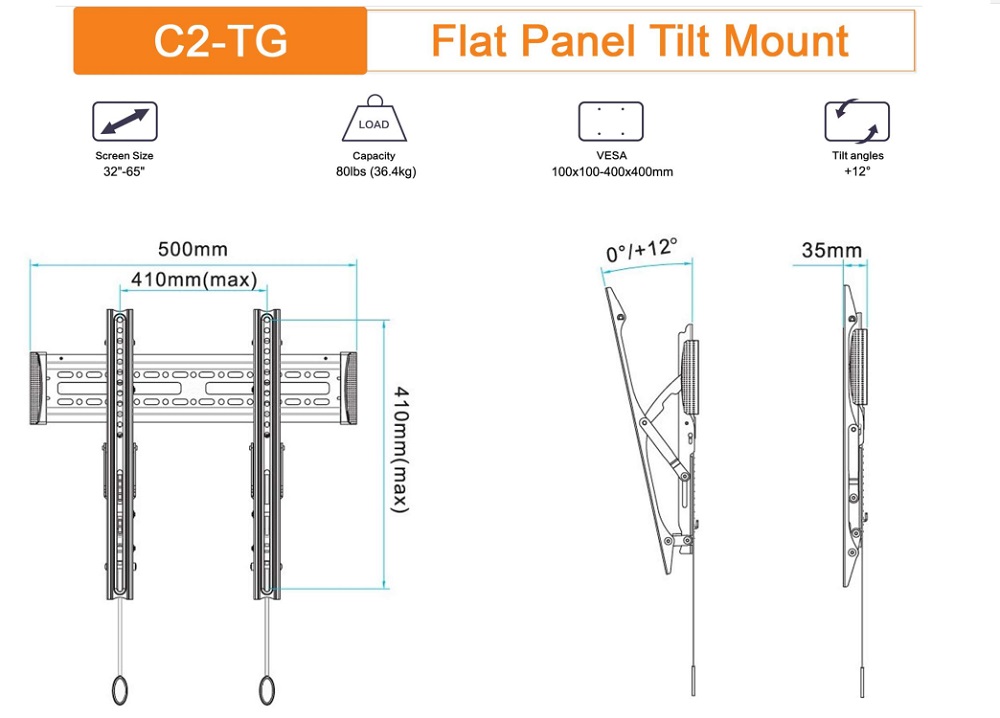 Thông số kỹ thuật giá treo Tivi gật gù C2-TG