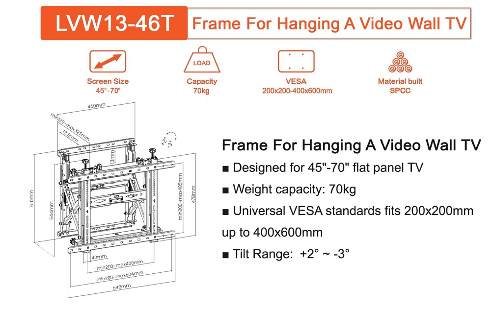 Khung treo màn hình ghép Brateck LVW13-46T 45 - 70 inch