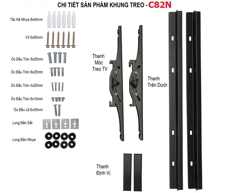 Giá treo tivi sát tường nghiêng C82N phù hợp tivi kích thước từ 55 - 82 inch