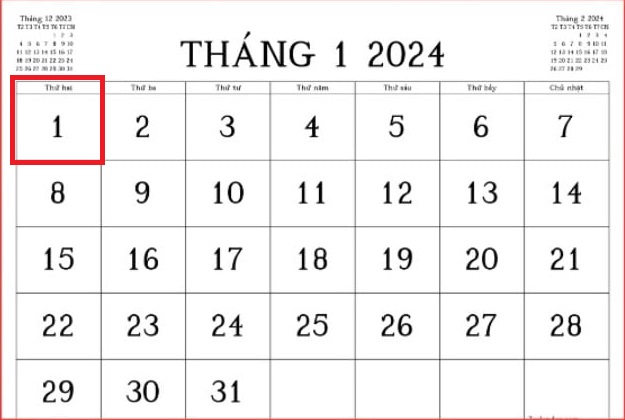 Lịch nghỉ tiết dương lịch 2024